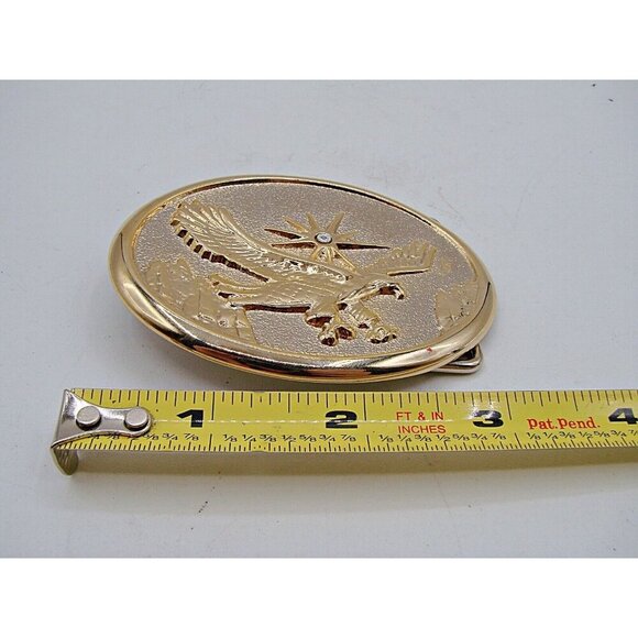 Patriotic American Soaring Eagle Sunburst Rhinestone Belt Buckle Gold Tone Brass - Picture 9 of 11